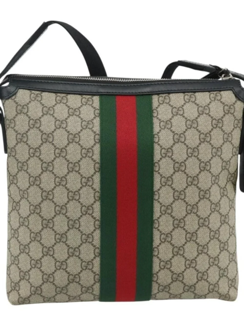 GUCCI GG Supreme Web Sherry Line Shoulder Bag PVC Beige Red 387111 Auth